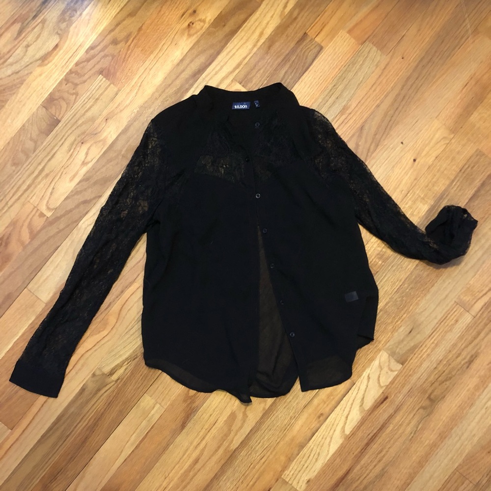 Black lace button up shirt